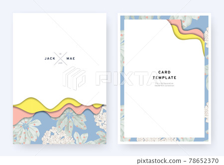 Foliage wedding invitation card template design, paper cut waves and tropical plants pattern 78652370