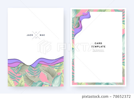 Foliage wedding invitation card template design, paper cut waves and tropical plants pattern Foliage wedding invitation card template design, paper cut waves and tropical plants pattern 78652372