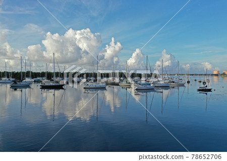 Aerial view Dinner Key Marina and anchorage in Coconut Grove, Miami, Florida 78652706