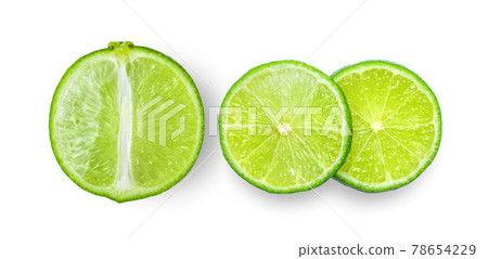 Juicy slice of lime isolated on white background 78654229