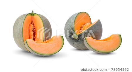 cantaloupe melon slices isolated on white 78654322