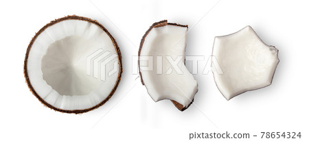 Coconut pieces on white background 78654324
