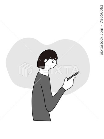 Monochrome illustration of a woman looking at a smartphone 78656062