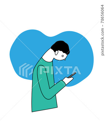 Illustration of a man looking at a smartphone 78656064