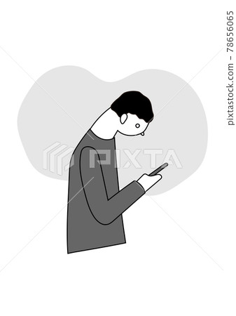 Monochrome illustration of a man looking at a smartphone Monochrome illustration of a man looking at a smartphone 78656065