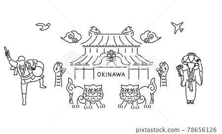 Okinawa simple line art illustration material set 78656126