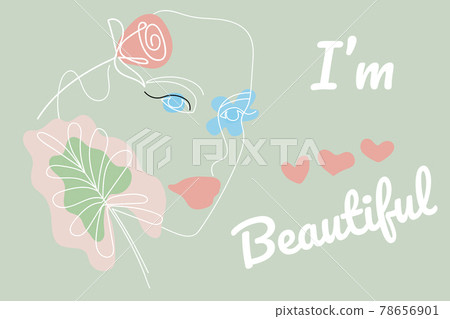 Abstract linear drawing of a female portrait with an inscription. Abstract linear drawing of a female portrait with an inscription. 78656901