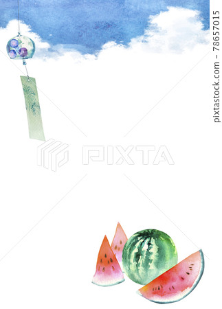 風鈴西瓜夏天背景框架夏天問候水彩插圖 風鈴西瓜夏天背景框架夏天問候水彩插圖 78657015