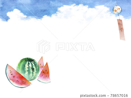 Wind chime watermelon summer background frame watercolor illustration Wind chime watermelon summer background frame watercolor illustration 78657016