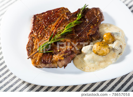 Fried beef loin with mushroom sauce Fried beef loin with mushroom sauce 78657058