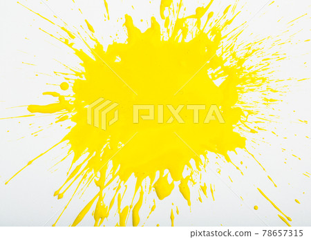 Image of yellow paint spots spilled on background of white paper Image of yellow paint spots spilled on background of white paper 78657315