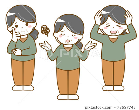 Troublesome facial expression of fat middle-aged woman 78657745