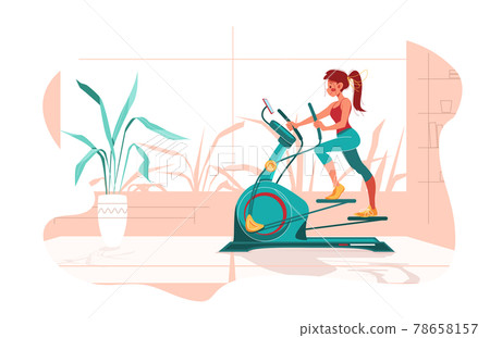 Fitness at home. Girl works out on stepper machine Fitness at home. Girl works out on stepper machine 78658157