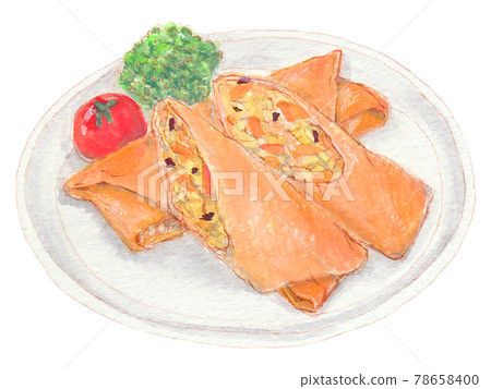 Hand-painted food and drink menu spring rolls Hand-painted food and drink menu spring rolls 78658400