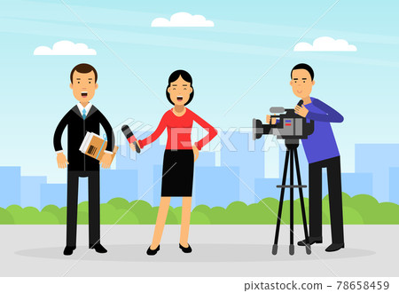 Female Journalist Conducting Interview on Television Broadcast Reporting News and Information Vector Illustration 78658459