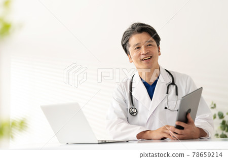 Doctor middle man white coat scrub medical examination 78659214