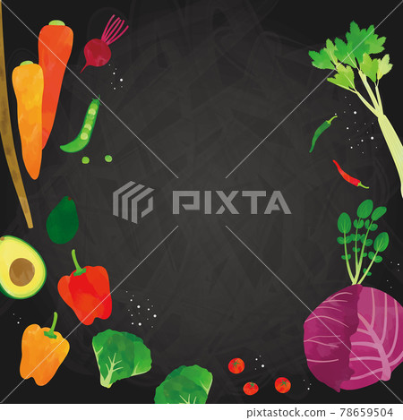 Vegetable watercolor touch illustration blackboard background 78659504