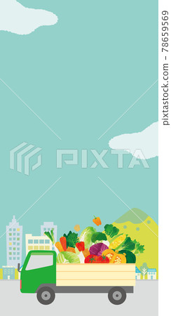 卡車與蔬菜和城市景觀水彩觸摸插圖 78659569