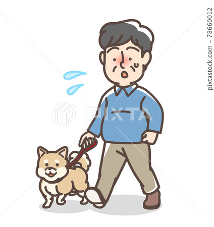 A thick man who walks a dog 78660012