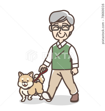 Grandfather playing a dog walk 78660016