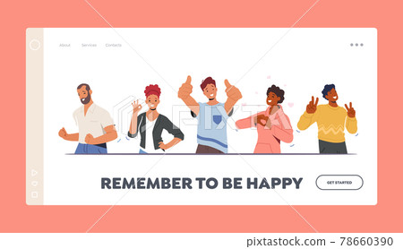 Happiness Emotions, Body Language Landing Page Template. People Showing Positive Gestures. Happy Characters Gesturing 78660390