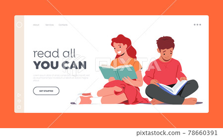 Back to School, Education, Knowledge Landing Page Template. Kids Reading Books, Boy and Girl Character Studying, Learn 78660391