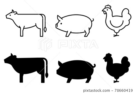 Cow, pig, chicken icons 78660419
