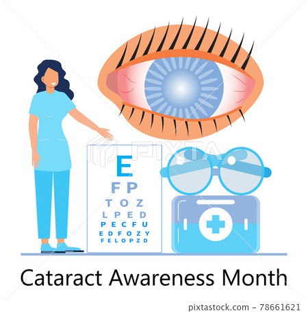 Cataract awareness month is celebrated in June. Glaucoma, nephropathy problems. Cataract awareness month is celebrated in June. Glaucoma, nephropathy problems. 78661621
