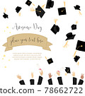 College graduation day card illustration design with hands holding diploma and throwing graduation caps 78662722