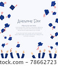 College graduation day card illustration design with hands holding diploma and throwing graduation caps 78662723