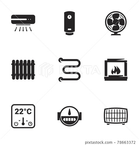 Icons for theme Household appliances, cooling, heating. White background Icons for theme Household appliances, cooling, heating. White background 78663372