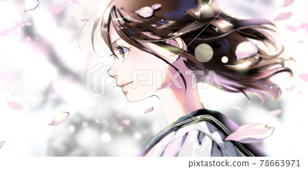 Color version of profile schoolgirl illustration 78663971