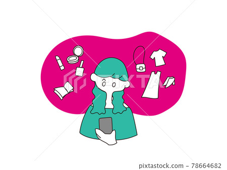 一個女孩在智能手機上購物的插圖 一個女孩在智能手機上購物的插圖 78664682