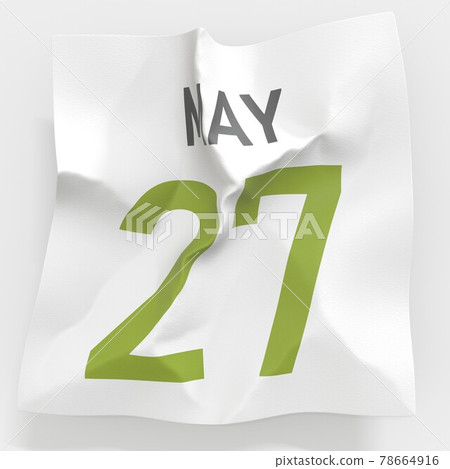 May 27 date on crumpled paper page of a calendar, 3d rendering 78664916