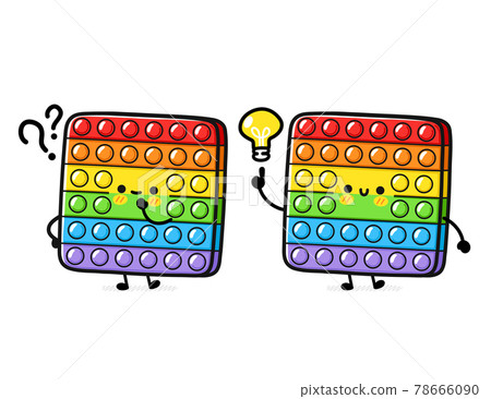 Cute funny Pop it fidget sensory toy with question mark and idea lightbulb. Vector hand drawn cartoon kawaii character illustration icon.Pop it fidget kids sensory toy doodle cartoon character concept Cute funny Pop it fidget sensory toy with question mark and idea lightbulb. Vector hand drawn cartoon kawaii character illustration icon.Pop it fidget kids sensory toy doodle cartoon character concept 78666090