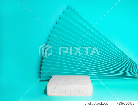 stone podium display set. Copy space, pastel blue background. Cosmetics or beauty product mockup. 78666593