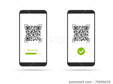 Flat design illustration of smartphone with touch screen and QR code scanning icon. Isolated on white background, vector Flat design illustration of smartphone with touch screen and QR code scanning icon. Isolated on white background, vector 78666639