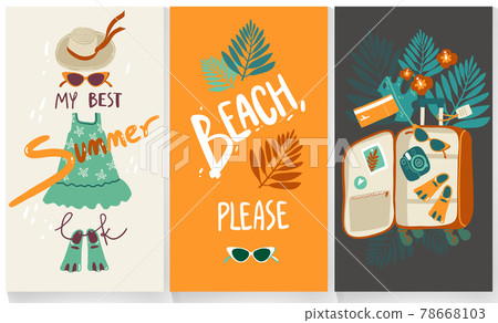 Summer cards about traveling and vacation with hand lettering. Summer cards about traveling and vacation with hand lettering. 78668103