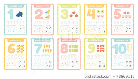 numbers learning cards kindergarten flashcards stock illustration 78669115 pixta