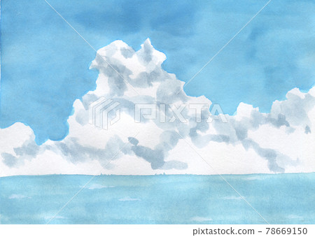 Summer landscape Hand-drawn illustration of cumulonimbus watercolor Summer landscape Hand-drawn illustration of cumulonimbus watercolor 78669150