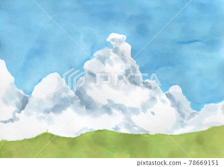 Summer landscape Hand-drawn illustration of cumulonimbus watercolor Summer landscape Hand-drawn illustration of cumulonimbus watercolor 78669151