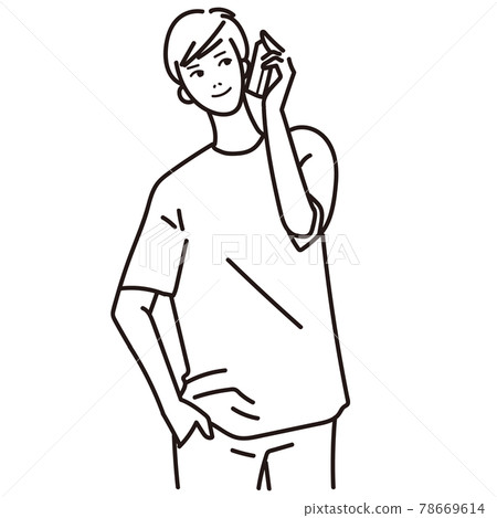 Vector illustration of mobile phone and young man - Stock Illustration ...