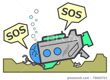 Illustration of a submersible damaged during exploration underwater Illustration of a submersible damaged during exploration underwater 78669701