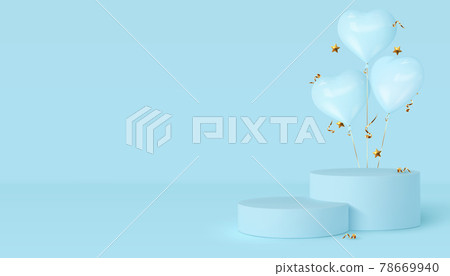 3d podium scene with heart balloons. 78669940