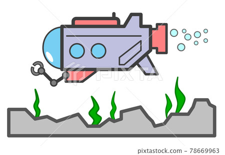 Illustration of a submersible exploring underwater Illustration of a submersible exploring underwater 78669963