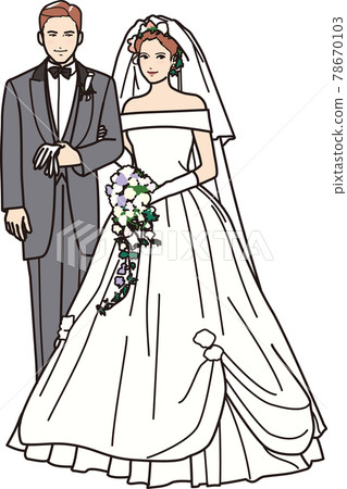 Wedding bride and groom whole body off-shoulder 78670103