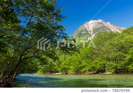面向新鮮的綠色上高地的燒嶽山 面向新鮮的綠色上高地的燒嶽山 78670599