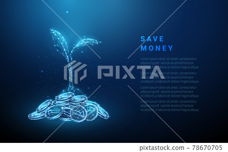 Abstract blue plant growing from coins pile Abstract blue plant growing from coins pile 78670705