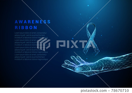 Abstract blue giving hand with awareness symbol 78670710