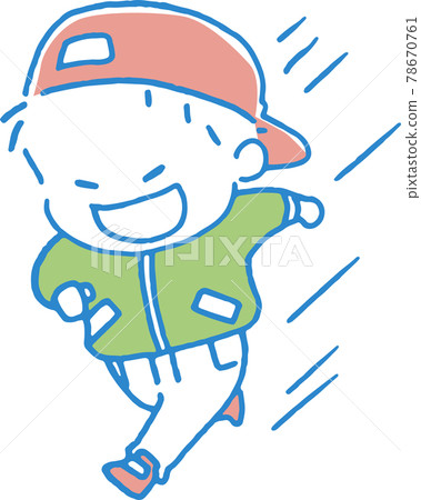 Manga-style illustrations of children running happily (line drawing color blue) 78670761